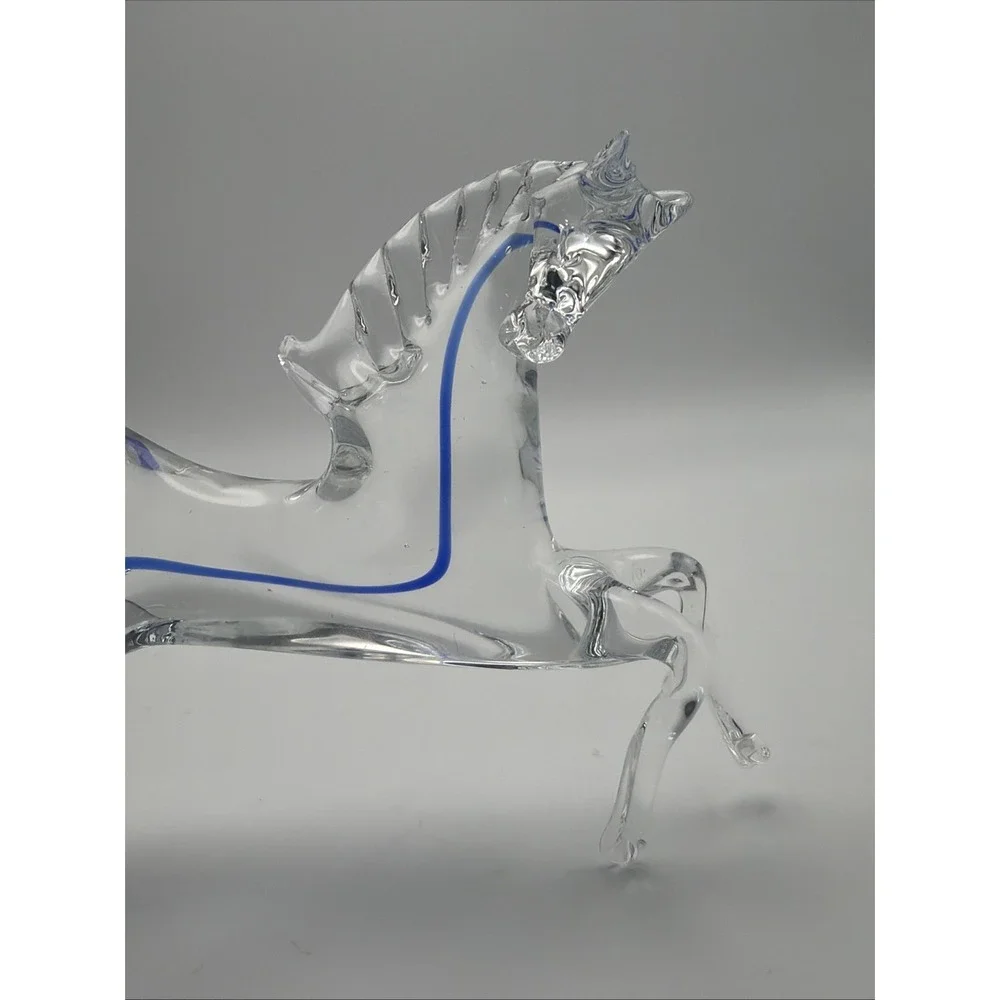 Vintage Murano Style Art Glass Horse Figurine Clear Cobalt Blue 8.25